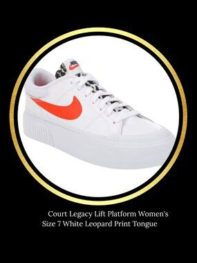 Nike Court Legacy Lift Platform Leopard For Women Size 7 Leopard Print Tongue.